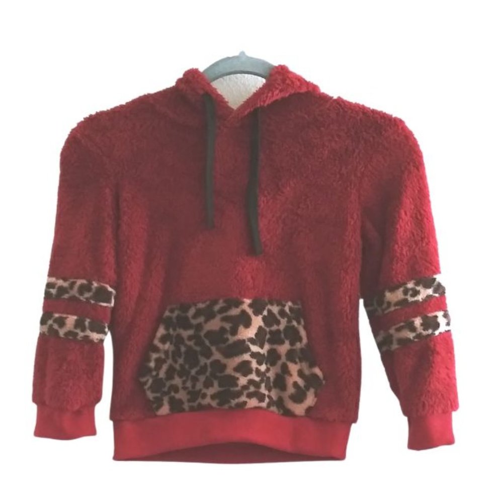 FORREAL BOUTIQUE GIRLS ANIMAL PRINT SHERPA LONG SLEEVE HOODIE